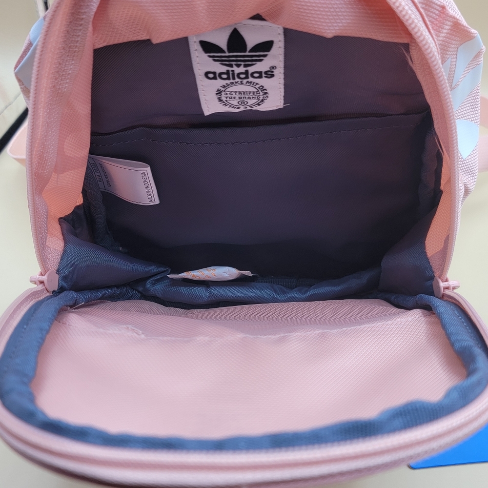 Adidas Mini 10" Pink White Backpack Girl's Ladies Kid's Zipper Bag New With Tags - Picture 7 of 8